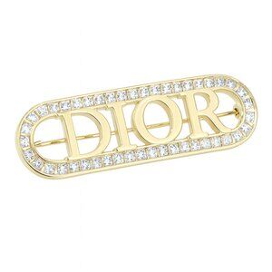 Gold-Finish Metal and White Crystals Dior Brooch